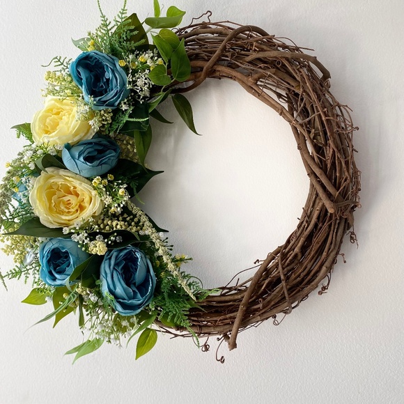 Handmade Dark Teal and Yellow Rose Wreath #0153